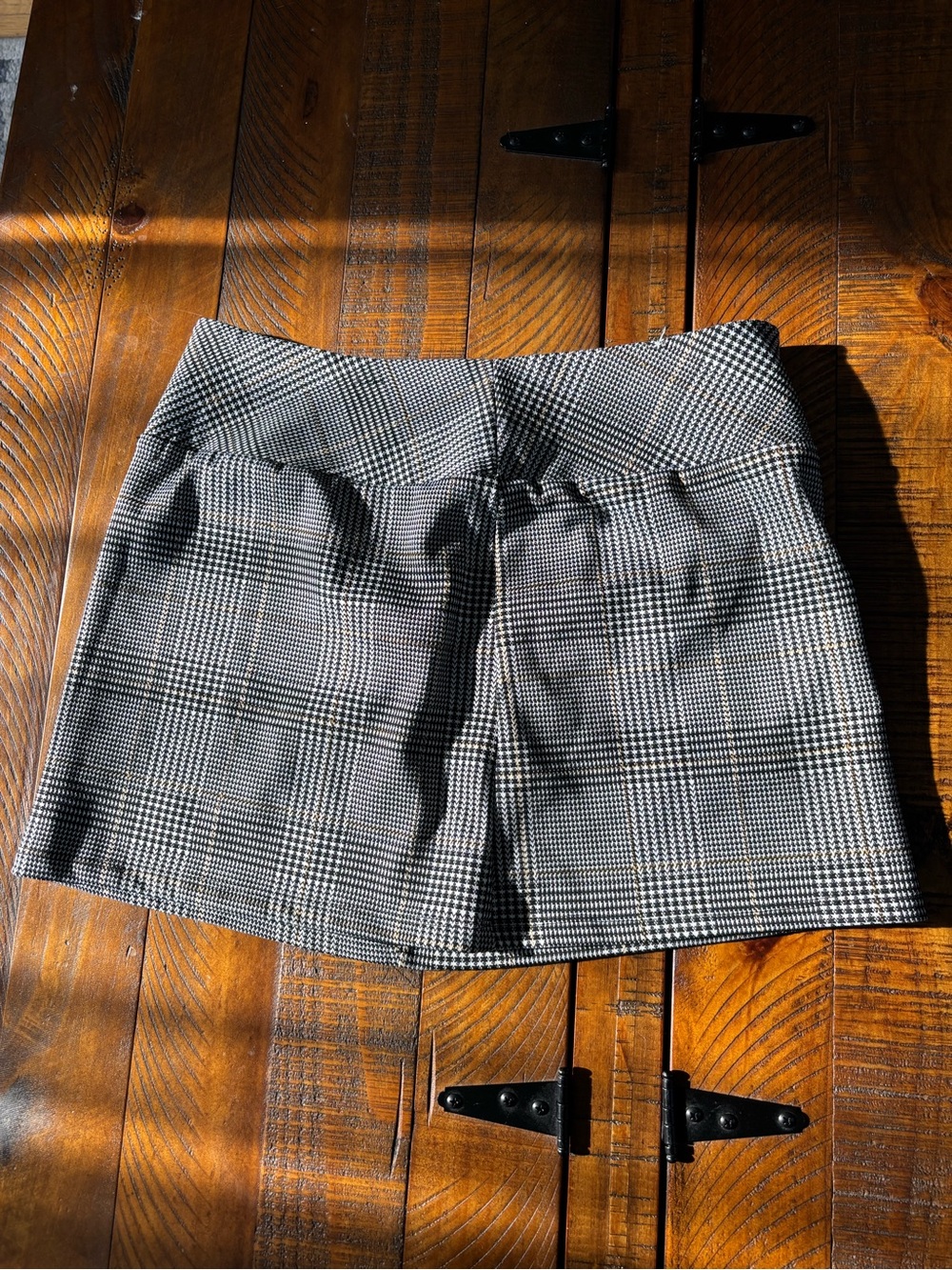 Altar'd State Black & Gray Plaid Pleated Mini Skirt with Subtle Tan Stripe - Picture 7 of 12